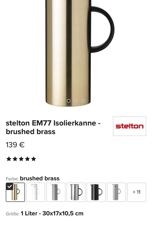 Stelton EM77 Isolierkanne Design Kaffeekanne Gold in Hiltrup