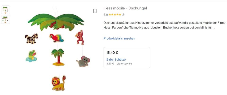 Hess Mobile Dschungel aus Holz f. Kinderzimmer - neu in Hamburg