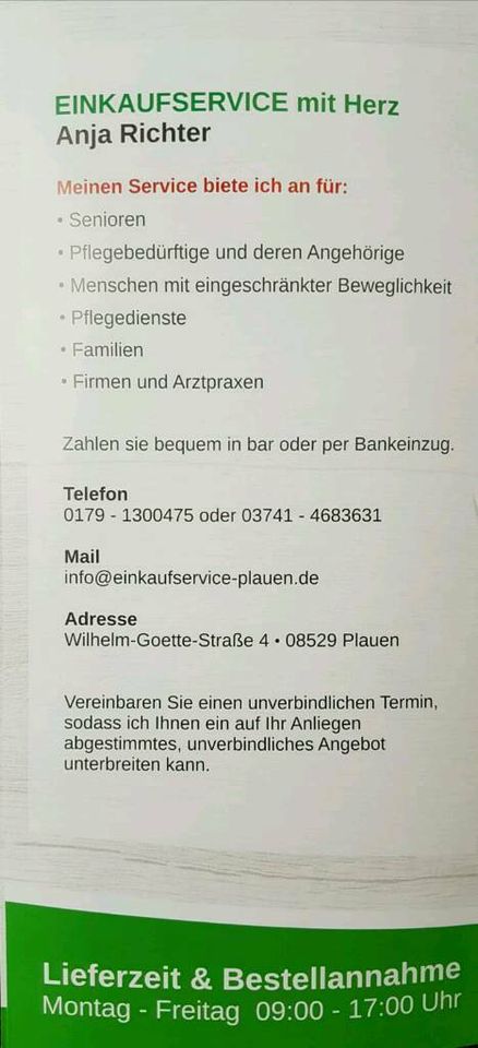 Einkaufservice mit Herz ❌❌❌pflegekassenfinanziert❌❌❌ in Plauen