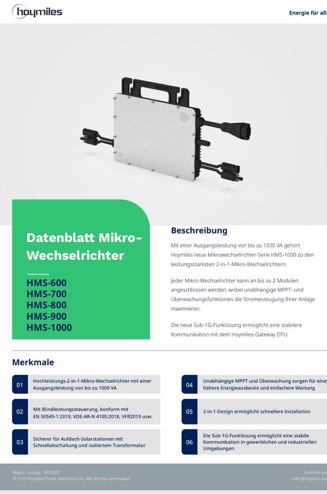 Balkonkraftwerk 800 Watt Hoymiles HMS-800 2T Photovoltaik Solar in Bretzenheim