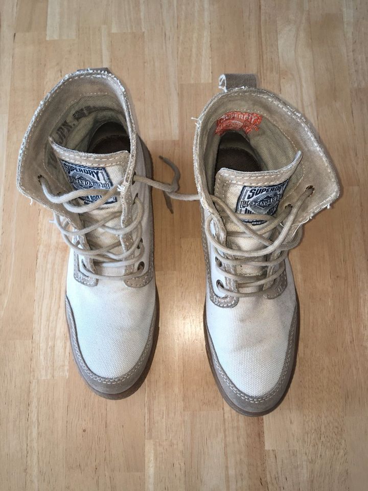 Superdry Boots, Herren Stiefel, Canvas Stoff, beige, Grösse 45 in Köln