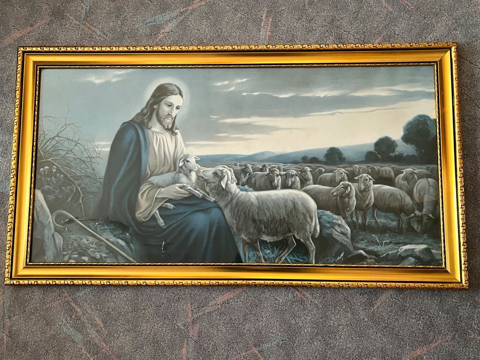 Jesus Heiligen Bild 109cm x 59cm m. Goldrahmen ca 100 Jahre antik in Augsburg