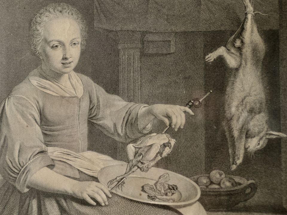 La Cuisiniere Hollandoise. Kupferstich von Johann Georg Wille in Elmshorn