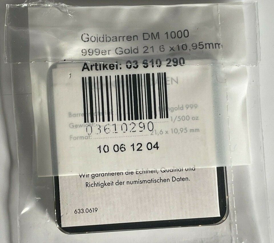 Goldbarren 1000 DM Schein Serie I 1/500 Oz Feingold 999 Zertifika in Frankfurt am Main