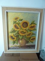 Sonnenblumen Öl auf Leinwand    Kunstmaler W.M  Hahn. Altes Bild Rheinland-Pfalz - Oberneisen Vorschau