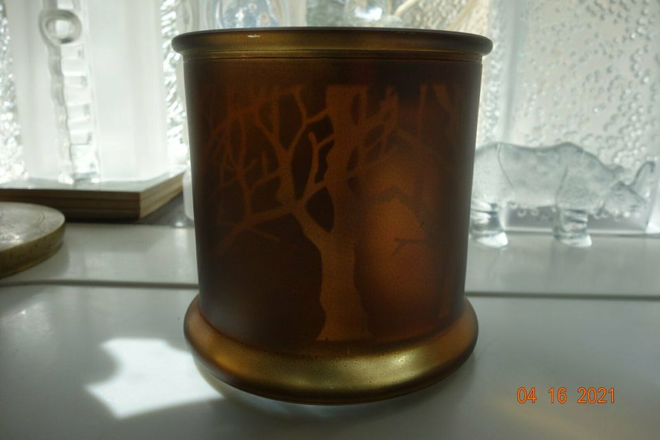Windlicht Teelicht/ Blumenumtopf/Top aus Glas goldbraun 12,5 cm h in Krefeld