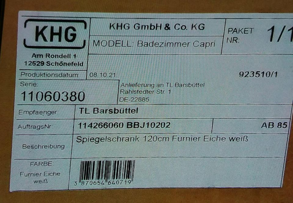 Badspiegelschrank neu,Original verpackt in Hamburg