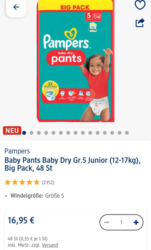 Pampers Gr 5 big Pack Pants baby dry 48 Stück windeln neu in Mönchengladbach