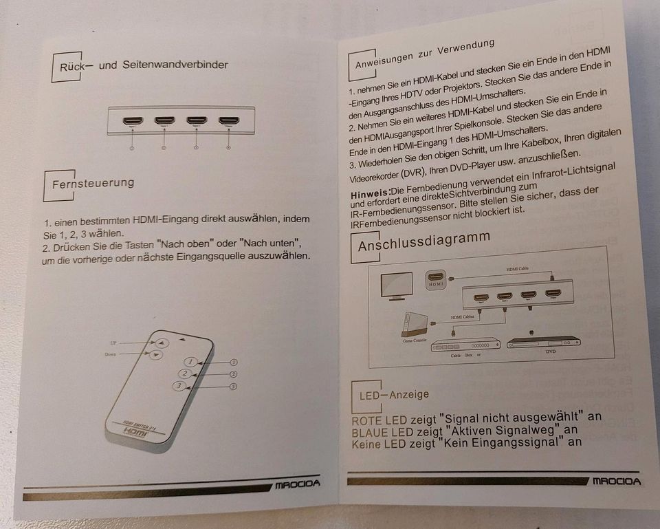 HDMI Umschalter 3 > 1 mit Fernbedienung in Medelby