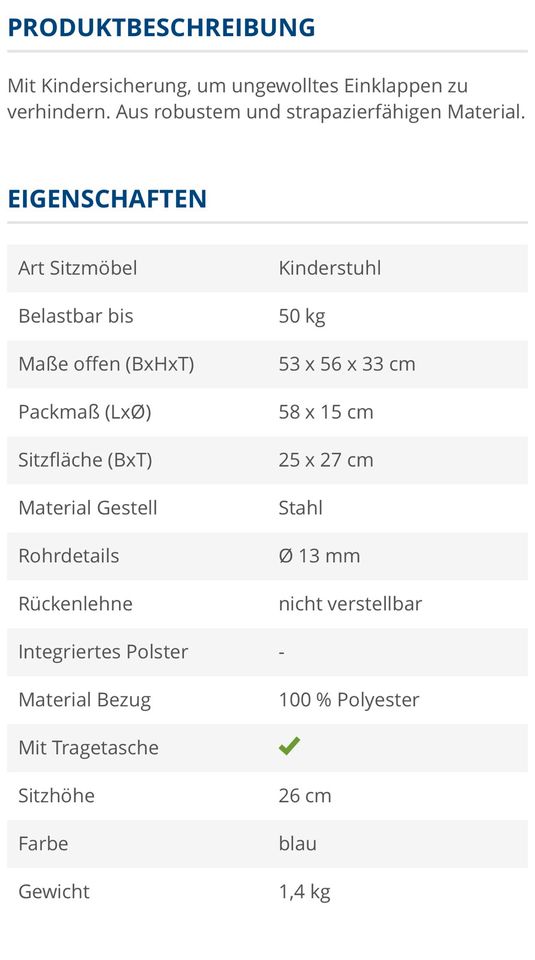 Kinderfaltstuhl Campingstuhl für Kinder Fritz Berger in Glinde