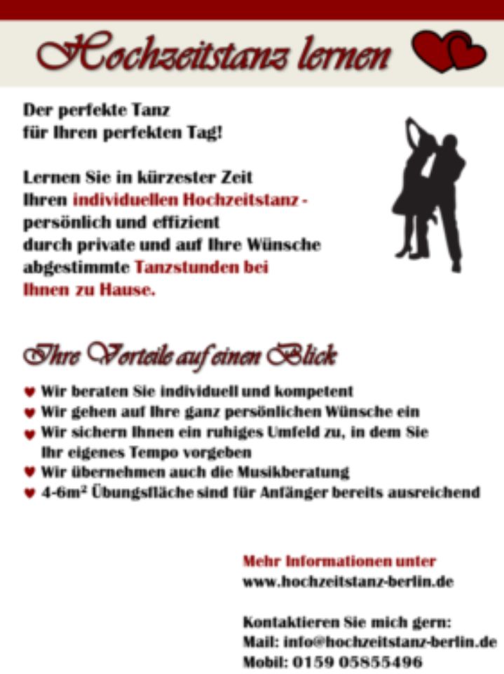 Tanzunterricht für Hochzeit, Hochzeitstanz, auch Crazy Dance in Berlin