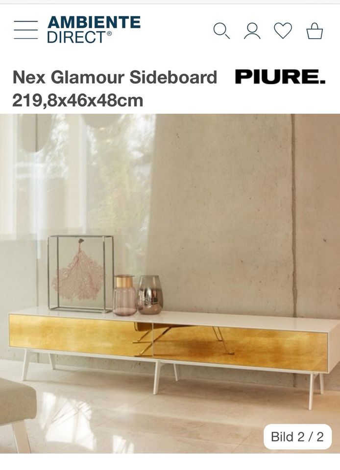 Piure Glamour Designer softclose Sideboard 220 x 48 Gold weiß in München