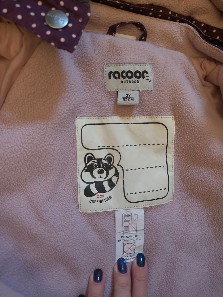 Racoon Winterjacke 92cm 2y purple lila Punkte rancoon Zipfelmütze in Leipzig