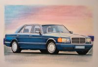 Mercedes Benz W126 500 SEL S Klasse selbstgemaltes Bild Unikat Niedersachsen - Friesoythe Vorschau