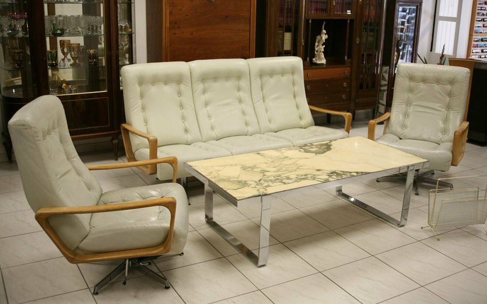 60er Design 2 Sessel Stil André Vandenbeuck Leder Chrome Sofa in Asperg