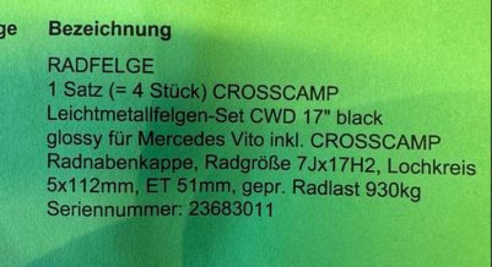 Neue 17“ Zoll Vito Leichtmetallräder Felgen Borbet Crosscamp in Dortmund
