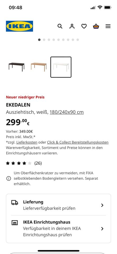 Ikea ausziehbarer Esstisch weiß Abholung 18.05.2024 nach absp in Friedrichshafen