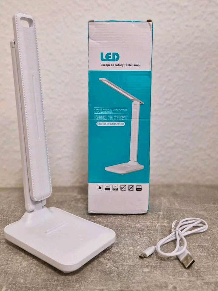 LED Schreibtisch Lampe + Handyhalter 3× Licht Stufen USB Licht in Dresden