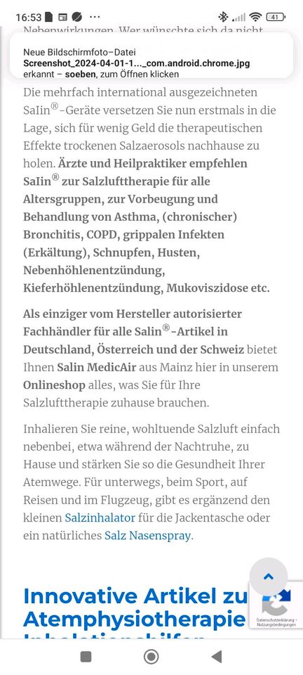 Salzlufttherapiegerät bei zb copd, Astma, Erkältung etc in Berlin