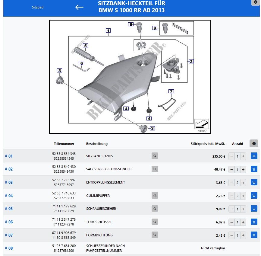 BMW S1000rr - Sitzbank Heckteil in Bad Wörishofen