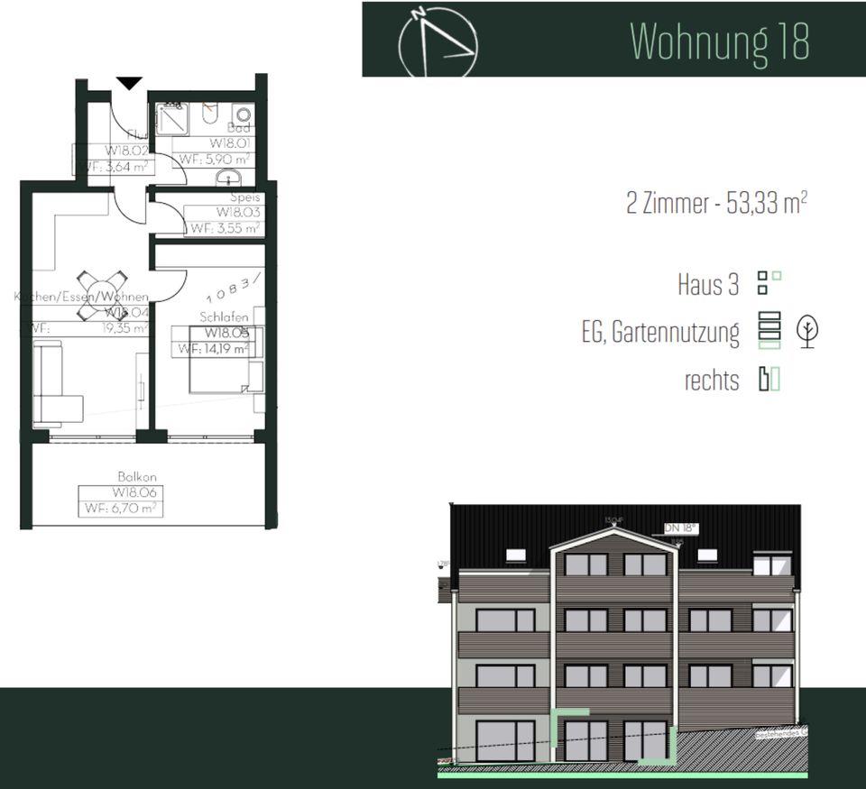 Moderne 2-Zimmer Eigentumswohnung (KfW 40+) | am Weiherblick in Attenweiler