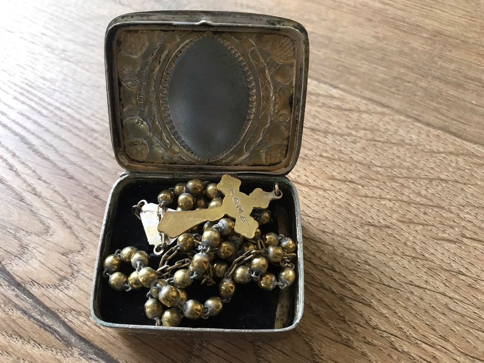 Rosenkranz Lippenstifthalter Antik vergoldet silber gold Antiquit in Alsdorf