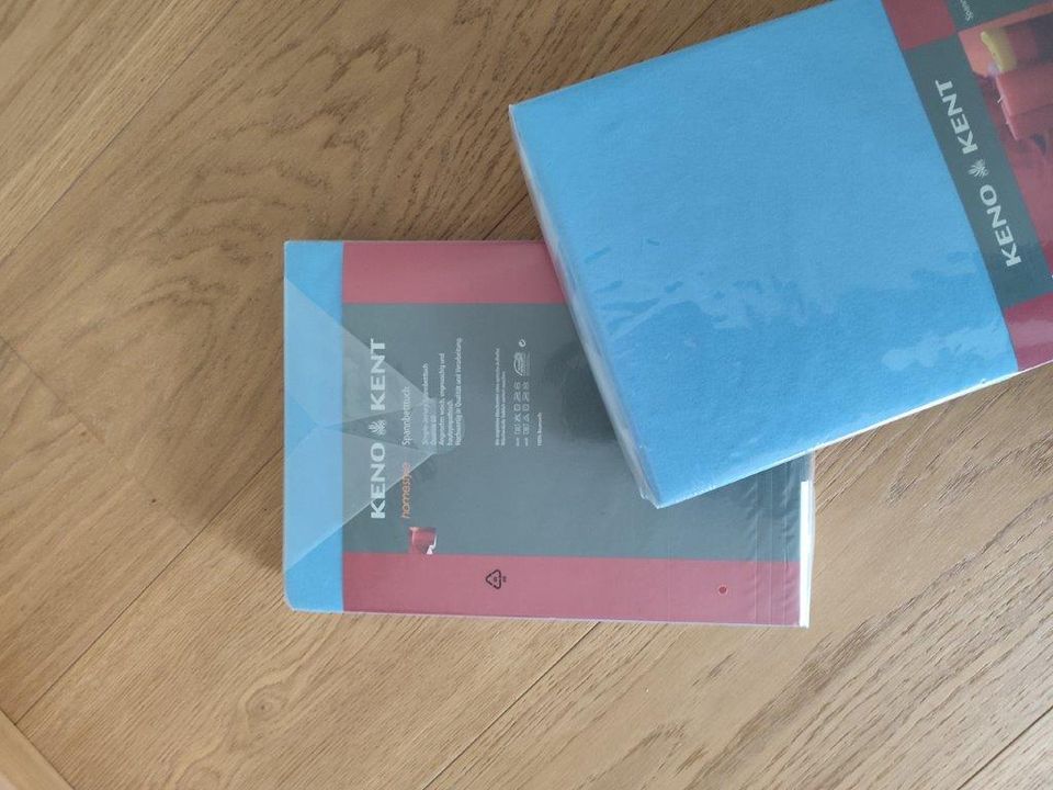 KENO KENT 2x Originalverpackte Spannbetttücher Single-Jersey blau in Siegenburg
