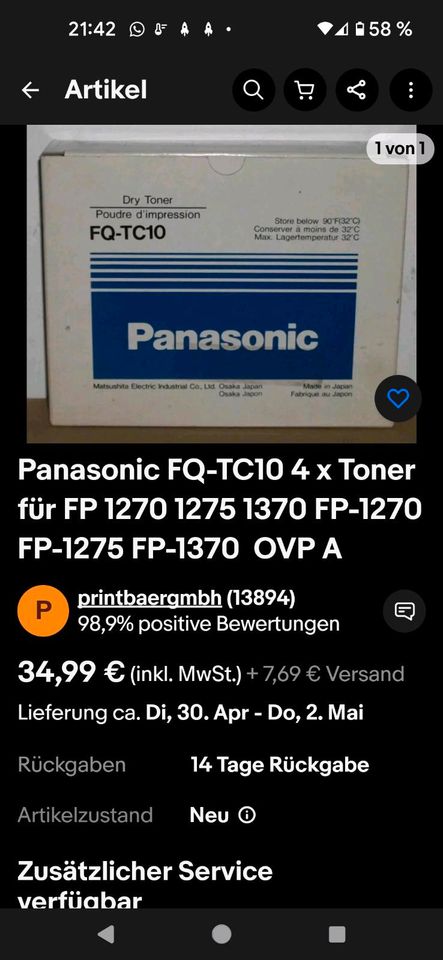 Panasonic Drucker Typ FP-1270 in Johanniskirchen