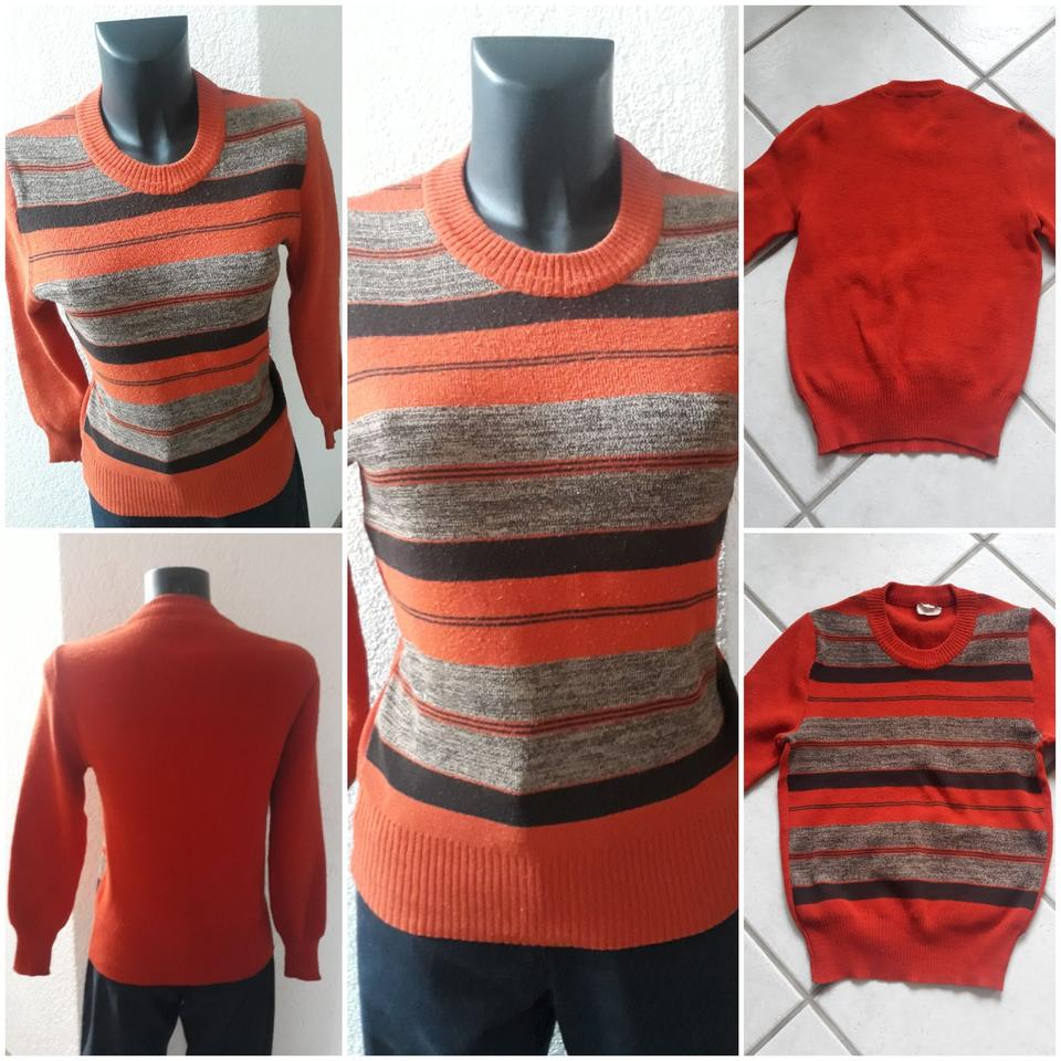 70er Jahre Pulli rost-orangefarben m. Streifen Retro/Vintage in Störnstein