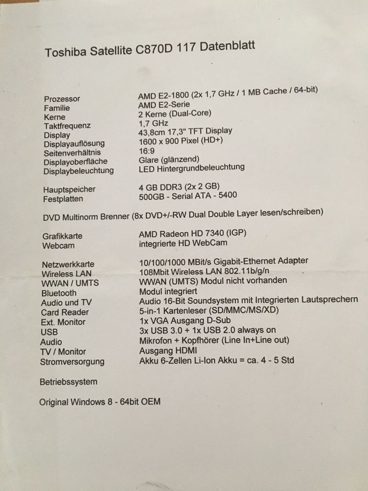 Laptop Toshiba Sattelite C870-D 117 in Mainz