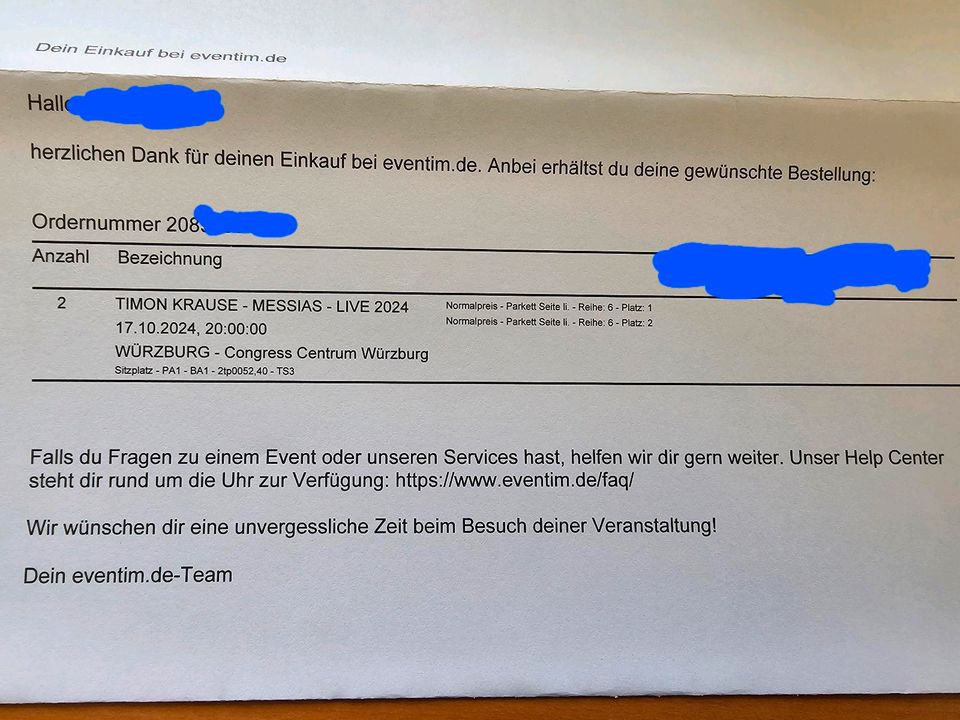 2 Tickets Timon Krause Würzburg, Randplätze, beste Kategorie in Bad Mergentheim