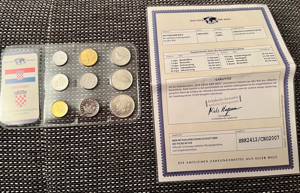 Kroatien Kursmünzensatz Kuna / Münzen Set + Urkunde Münzdokument in Stuttgart
