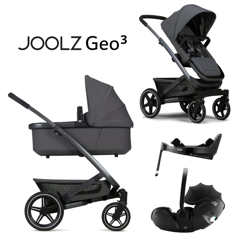 Joolz Geo 3 Mono - 4in1 Kinderwagen-Set - Stone Grey - inkl. Babywanne + Sportsitz + Britax Römer BABY-SAFE PRO + VARIO BASE 5Z + XXL-Zubehörpaket - NEU in Fulda