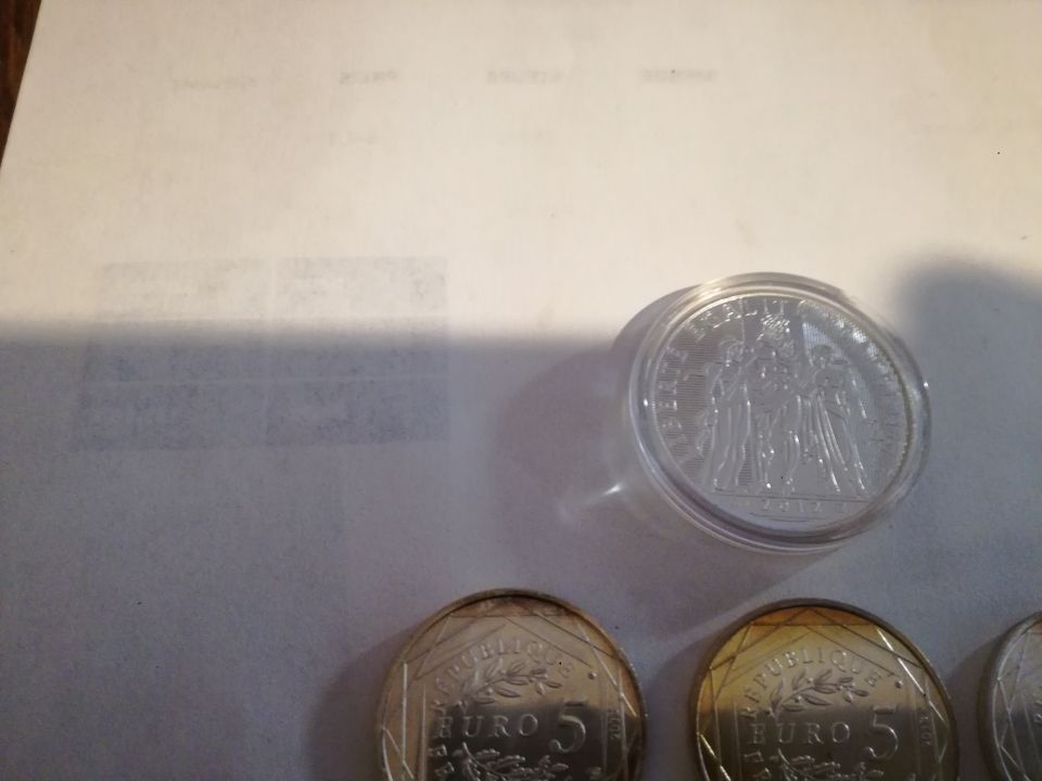 Silbermünzen Frankreich 2013, 3 x 5 Euro €, „Liberte - Egalite – in Lindenfels