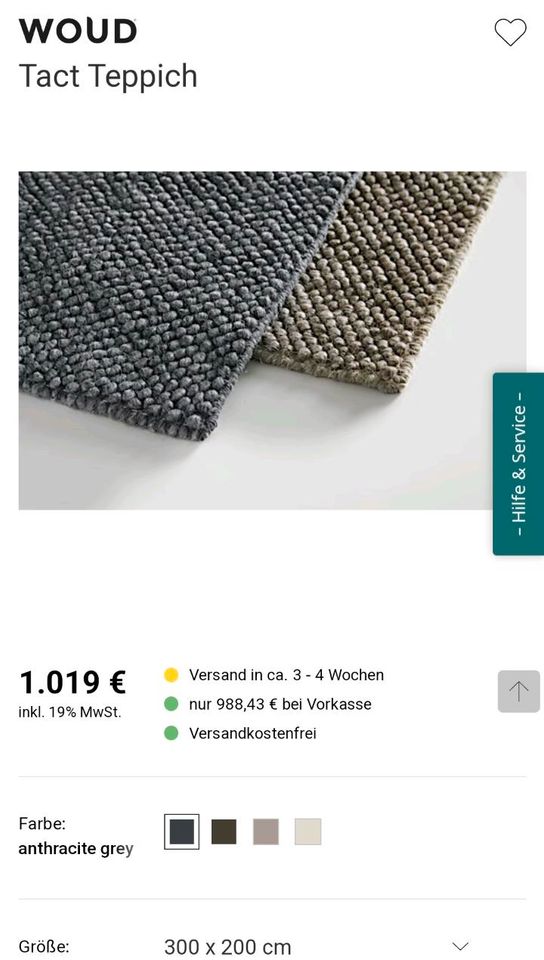 WOUD Tact Teppich Wolle grau 200x300 NEU Westwing hay muuto in München