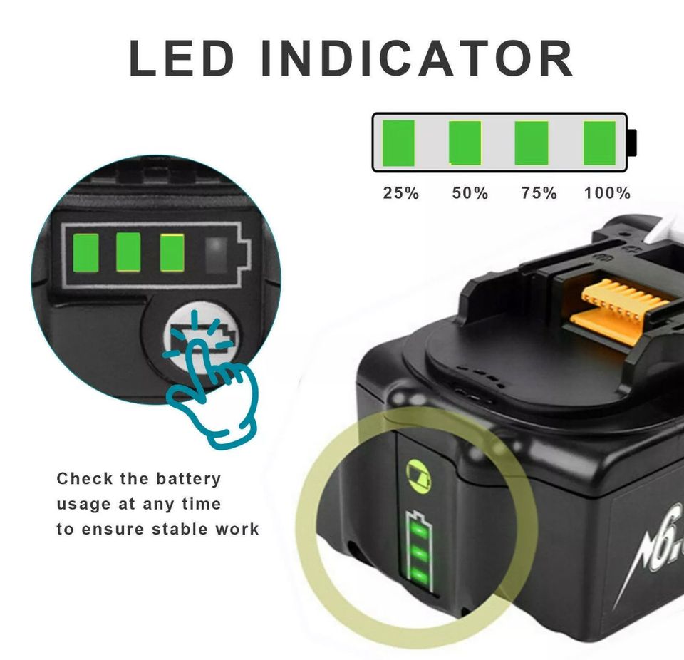 2x 18V 6000mAh Akku für Makita BL1830 BL1860B BL1850B TD251 LED in Bebra