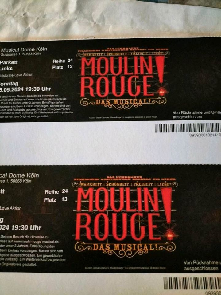 Zwei Tickets für Moulin Rouge Musical Dome Köln 5.5.24 in Wassenberg