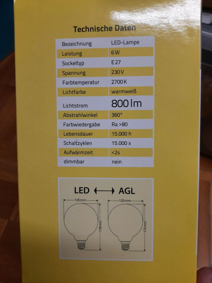 Neu! 5x EGB 6 watt LED Birne Globeform G125 matt in Steinbach