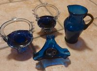 Glasdeko DDR blaues Glas Aschenbecher Körbchen Konfektschale Vase Thüringen - Mönchenholzhausen Vorschau