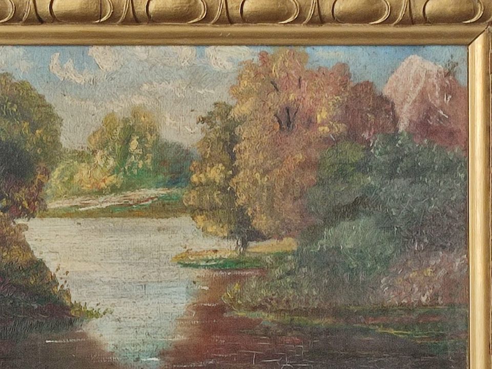 Antik Ölgemälde Landschaftsbild Ölbild Bilderahmen 19.Jhd Vintage in Groß-Gerau