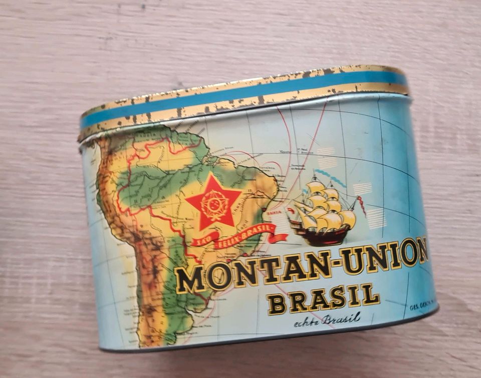 Montan-Union  Brasil Zigarrenbox Zigarrenkiste Blechdose Dachbode in Großschirma