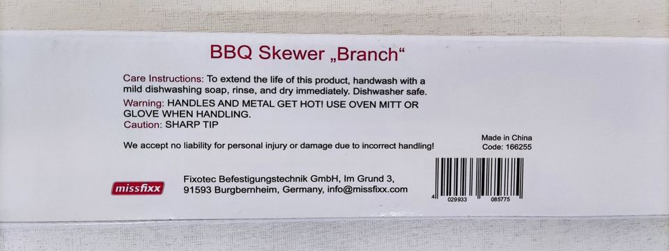 88 4er-Sets missfixx Grillspieße zweigförmig Edelstahl Grillen BBQ, Großhandel online shop Restposten in Tanna