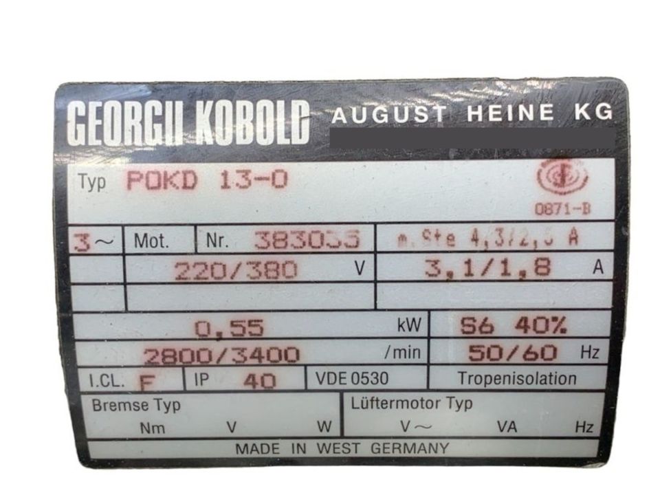 Georgi Kobold Industrie Nähmaschine Motor 230/400V 0,55kW 46371 in Dinslaken