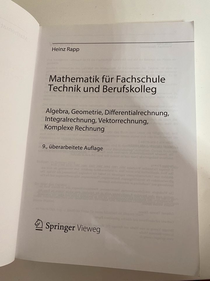 Mathematik für Fachschule Technik und Berufskolleg 9. Auflage in Metzingen