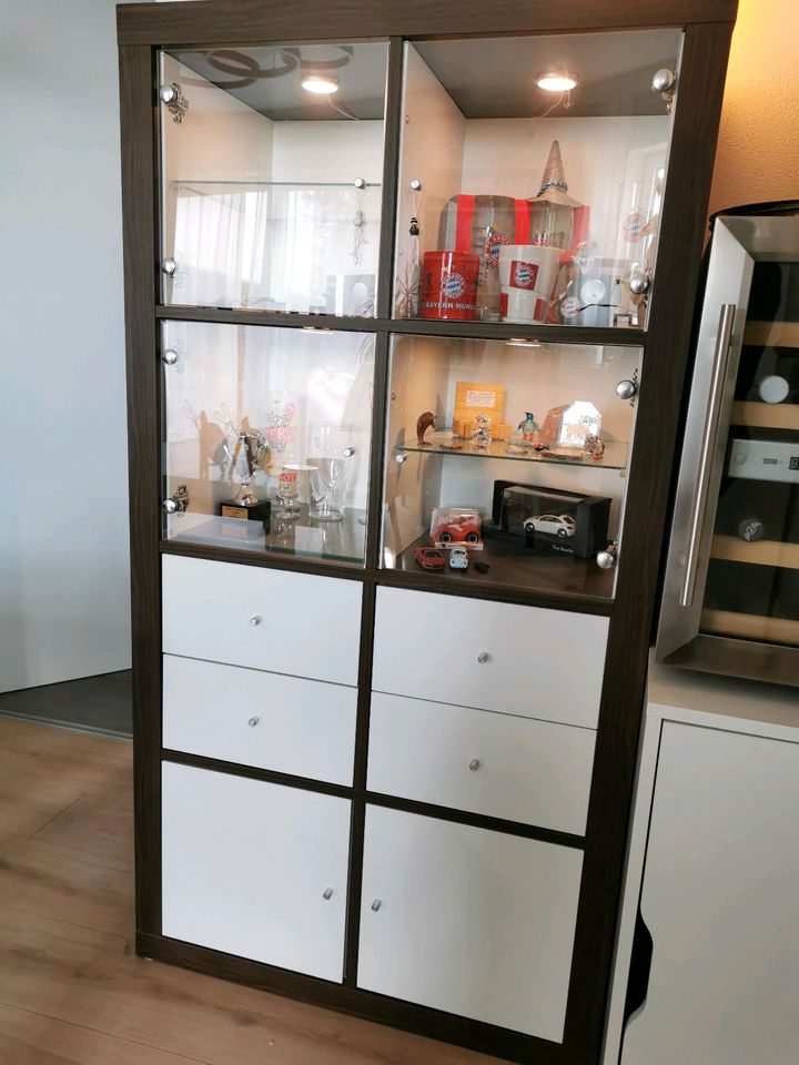 Ikea Expedit Regal mit Vitrine und Beleuchtung in Fernwald