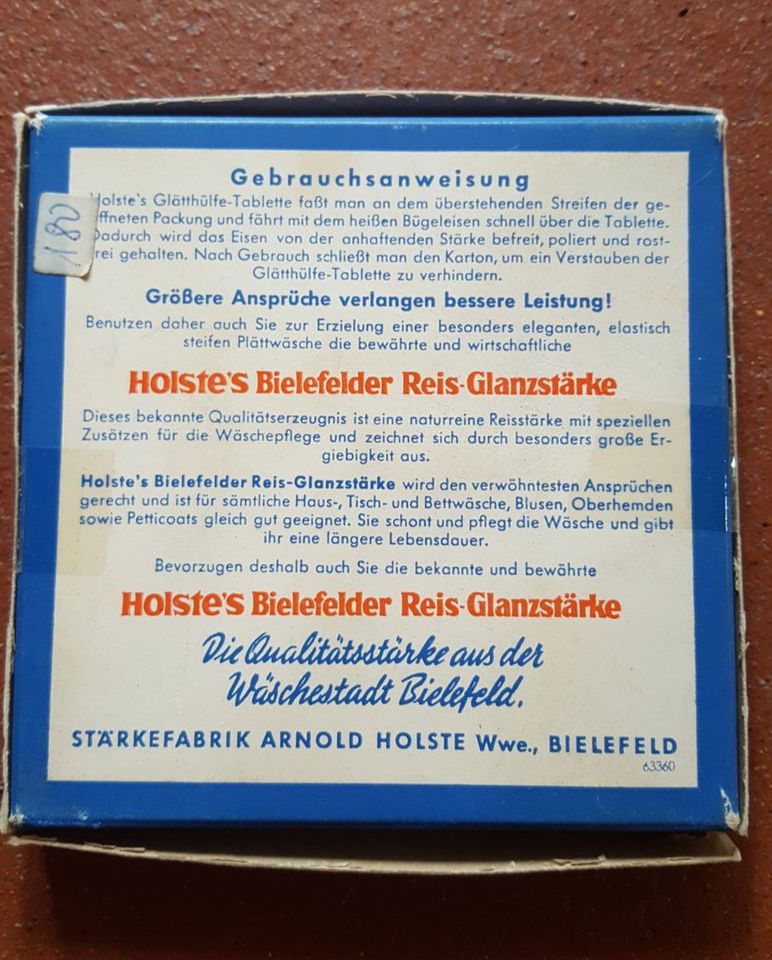 "Glätthülfe" der Firma Stärkefabrik Arnold Holste Wwe. 50er Jahre in Lindau