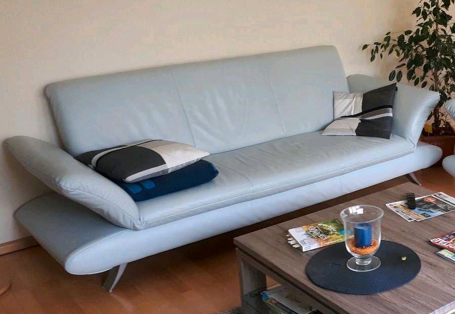 Designer Couch 3-Sitzer Koinor eisblau/grau Leder in Langenselbold