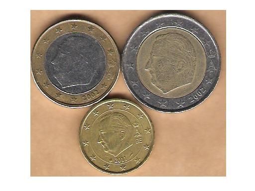 Belgien, 2 Euro 2000,1 Euro 2002, 50 Ct. 1999 und 50 Ct. 2008. in Laatzen