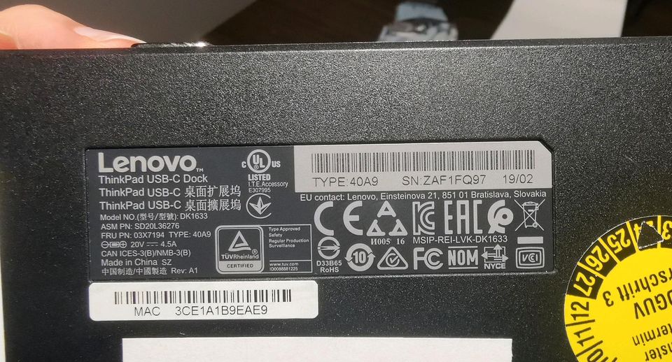 Lenovo Thinkpad USB-C Dock 40A9 mit USB3.0 Dockingstation in Gilching