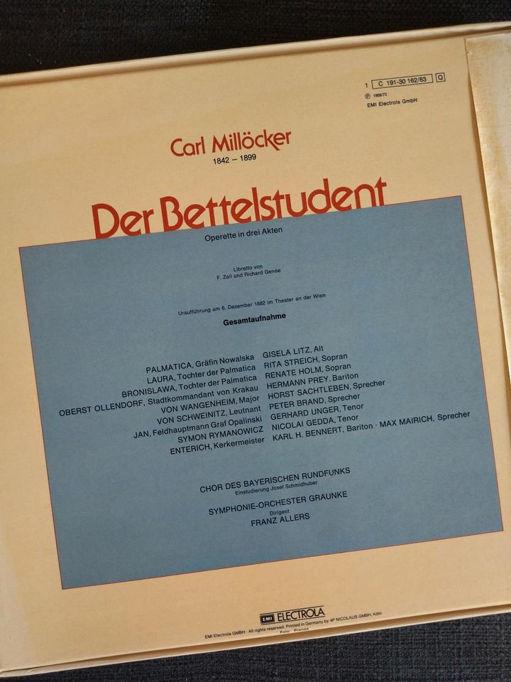 2 LPs Der Bettelstudent Operette Aufnahme von 1973 im Karton in Schlüchtern